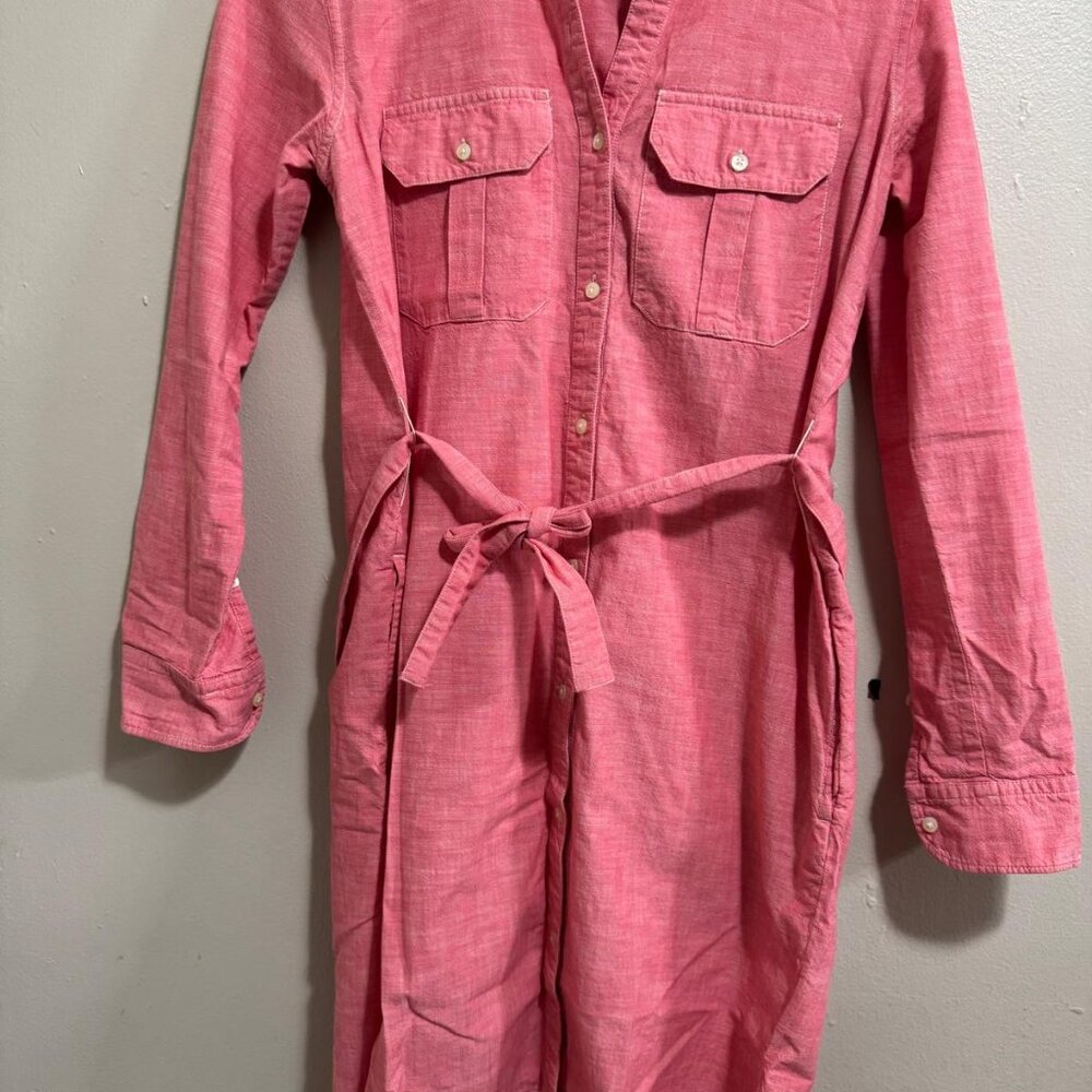 Gap WomensDress XS Shirt Button Up Long Sleeve Coral Red Chambray Relaxed Cotton - Picture 9 of 13